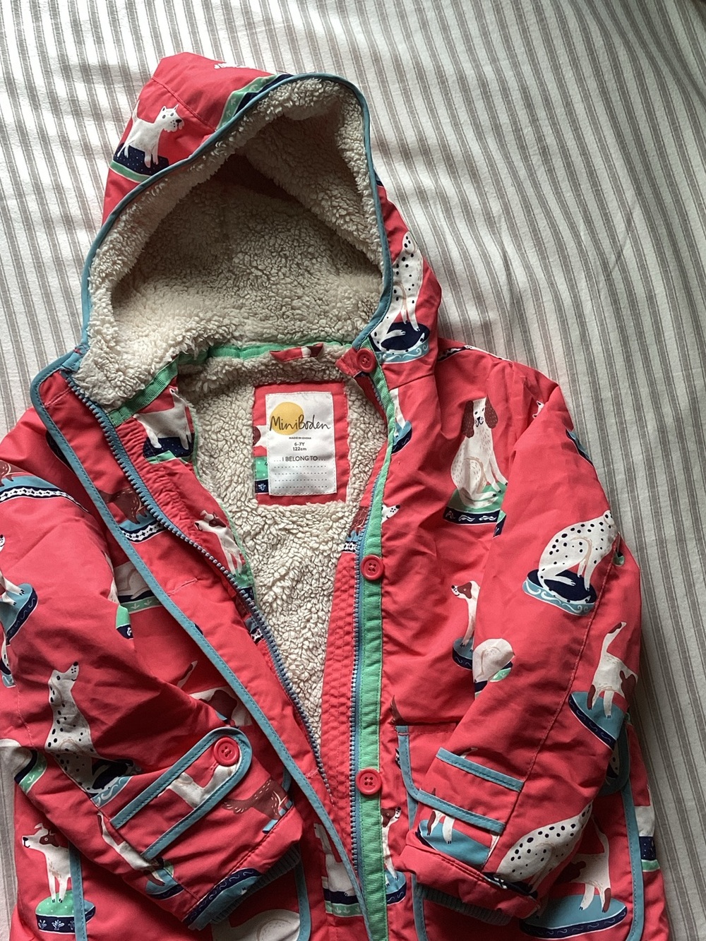 Mini Boden Dog Print Hooded Jacket